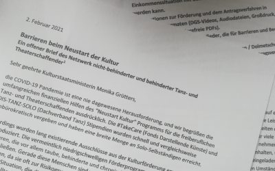 Barrieren beim Neustart Kultur: Ein offener Brief an Kulturstaatsministerin Monika Grütters